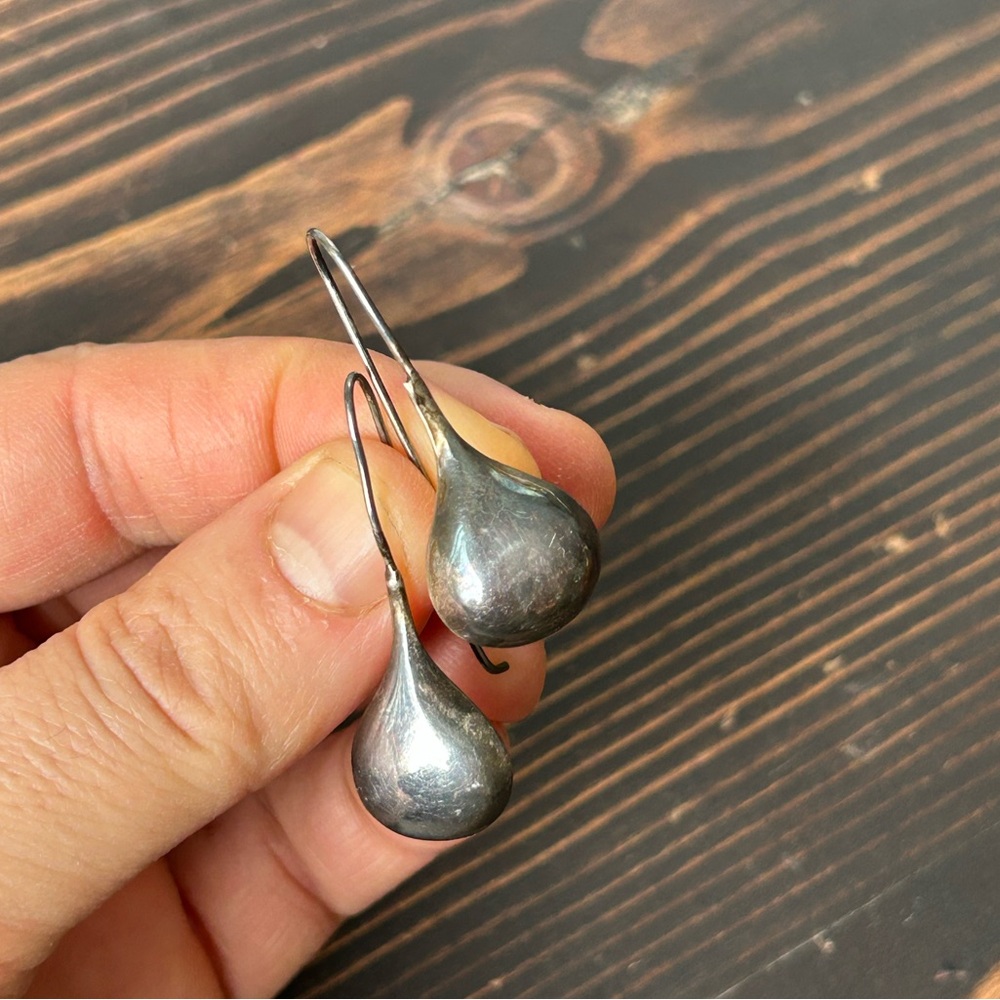 925 Teardrop Puffy Earrings with French Hooks Mexico Style